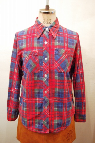 80'S～ CHECK PRINTED FLANNEL LONG SLEEVE SHIRTS (RED/NVY/GRN)