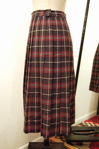 50'S～ WOOL CHECK PLEATED SKIRT (C.GRY/D.RED/GRY/WHT)