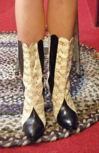 80'S～ LEATHER & SNAKE SKIN POINTED TOE HIGH HEEL BOOTS(BLK)