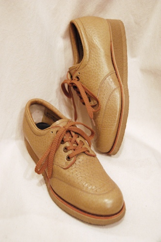 70'S～ LOW WEDGE LEATHER LACE UP SHOES(TAN)