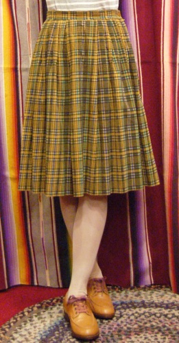 50's~ Check Corduroy Pleat Skirt