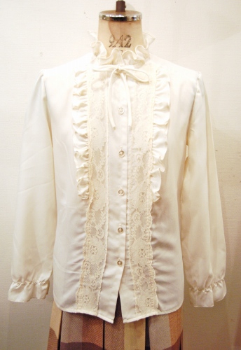 70'S～ LACE & FRILL PUFF SHOULDER BLOUSE(O.WHT)