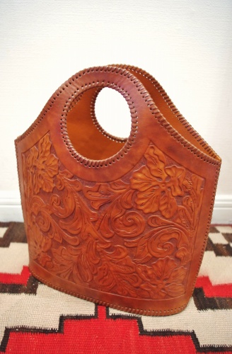 70'S～ HAND CARVING LEATHER TOTE BAG(M.BRN) 