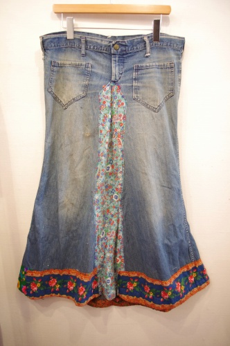70's denim patchwork skirt