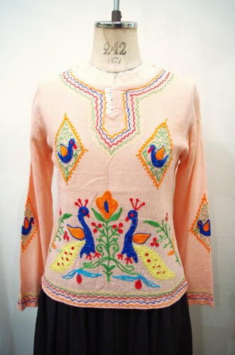 70'S～ INDIA COTTON GAUZE EMBROIDERED TOPS(S.ORG)