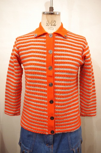 60'S～ CABLE BORDER COTTON CARDIGAN TOPS(ORG/L.GRY)