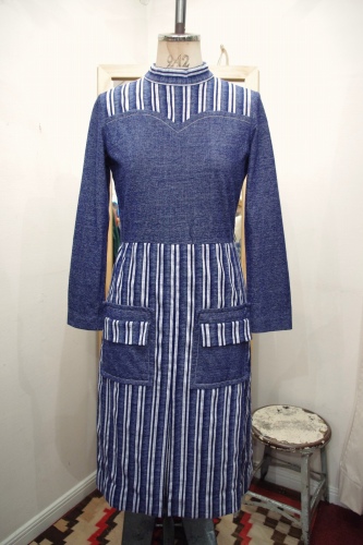60'S～ FRONT SLIT STRIP JERSEY DRESS(NVY/WHT)