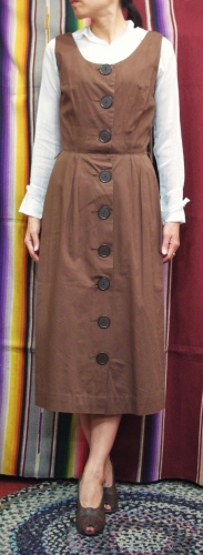 60'S～ SLEEVELESS BUTTON COTTON DRESS(BRN)