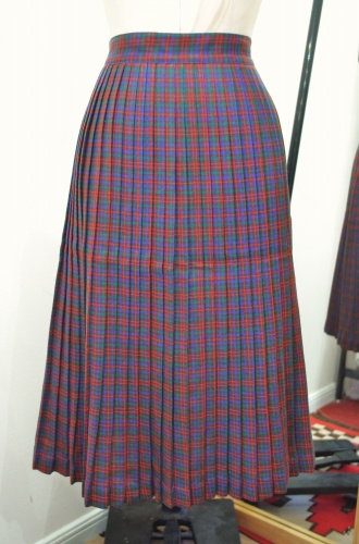 60'S～ WOOL CHECK PLEATED SKIRT (D.BRN/RED/GRN/BLE)