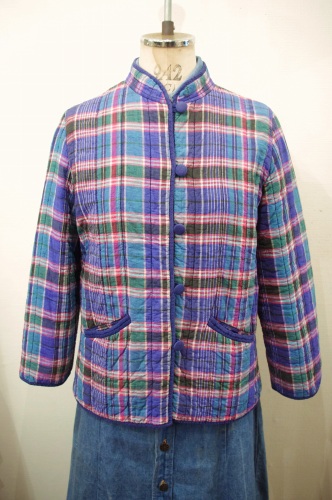 80'S～ INDIA COTTON MADRAS CHECK QUILTING JACKET (BLE/GRN/PNK)