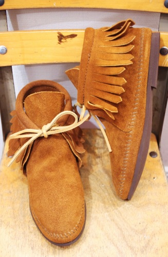 DEAD STOCK MINNETONKA SUEDE MOCCASIN FRINGE ANKLE BOOTS(BRN・MADE IN USA)