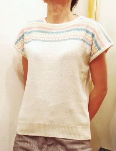 70'S～ FRENCH SLEEVE BORDER COTTON SUMMER KNIT TOPS(IVY)