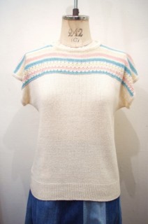 70'S～ FRENCH SLEEVE BORDER COTTON SUMMER KNIT TOPS(IVY)
