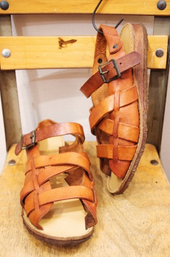 70'S～ MONTGOMERY WARD WOOD LOW WEDGE LEATHER SANDAL(L.BRN)