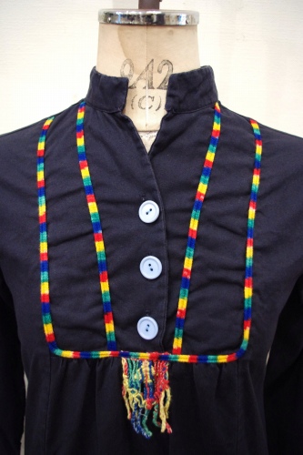 70'S～ MAO COLLAR PULL OVER ETHNIC SHIRTS TOPS(BLK)