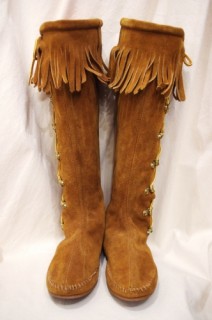 DEAD STOCK MINNETONKA SIDE LACE UP SUEDE MOCCASIN LONG BOOTS(BRN・MADE IN USA)