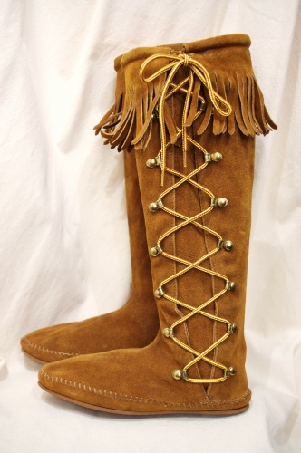 DEAD STOCK MINNETONKA SIDE LACE UP SUEDE MOCCASIN LONG BOOTS(BRN・MADE IN USA)