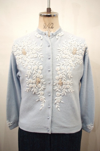 50'S～ BEADS & PEARL WOOL CARDIGAN(P.BLE)