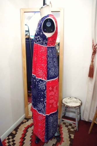 70'S～ VINTAGE BANDANA PATCHWORK LONG DRESS(NVY/RED/WHT)