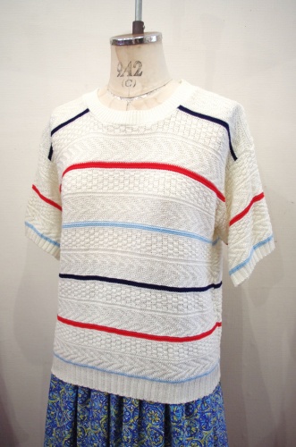 80'S～ BORDER CROCHET SUMMER KNIT TOPS(WHT/NVY/RED/A.BLE)