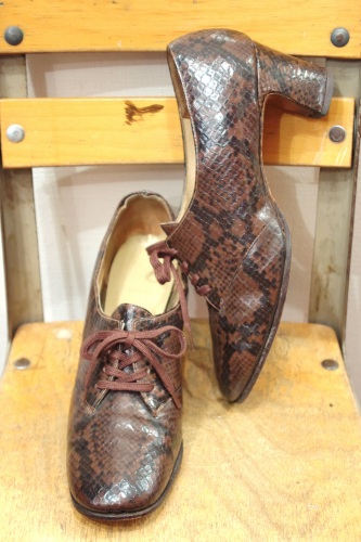 40'S～ LADY'S LACE UP SNAKESKIN EMBOSS LEATHER DRESS SHOES(BRN)