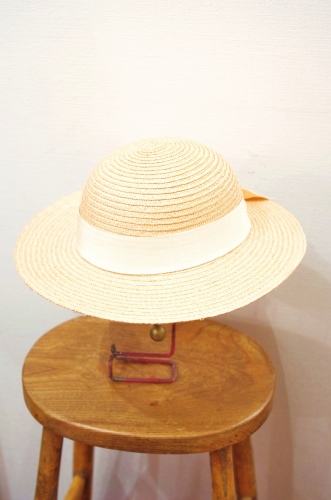 VINTAGE PINK RIBBON STRAW HAT(MADE IN ITALY・NTRL)
