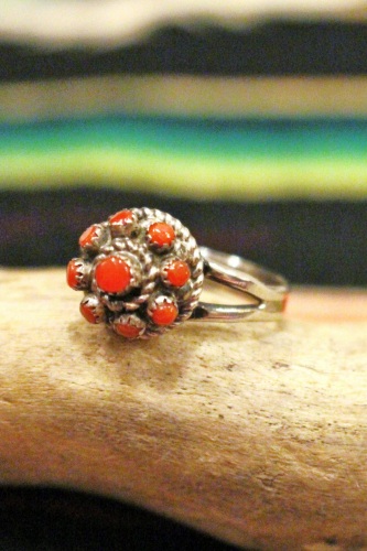 NEW ZUNI 9 CORAL SILVER RING