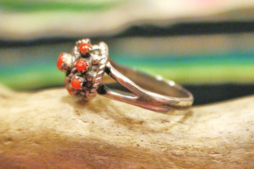 NEW ZUNI 9 CORAL SILVER RING
