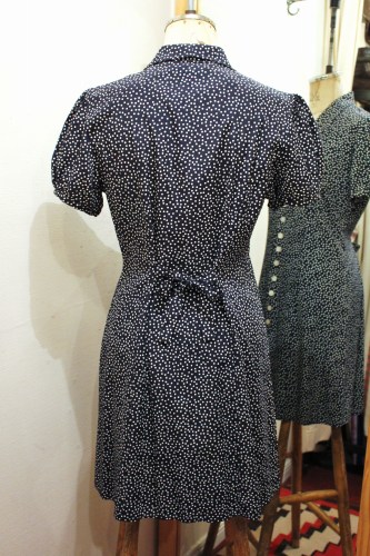 80'S～ PUFF SHOULDER DOT DRESS (MADE IN USA・BLK/WHT)