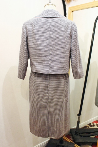 50'S～ HOUNDSTOOTH WOOL DRESS WITH CROPPED JACKET (WHT/NVY)