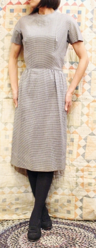 50'S～ HOUNDSTOOTH WOOL DRESS WITH CROPPED JACKET (WHT/NVY)
