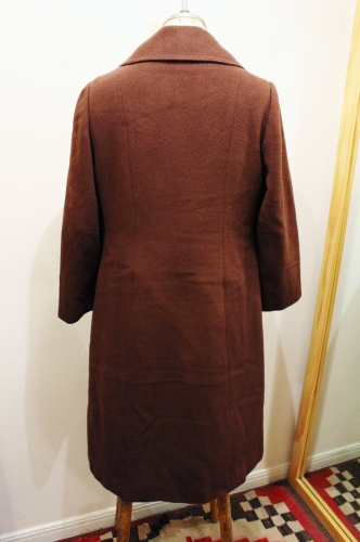 60'S～ ROUND COLLAR WOOL COAT WITH DETACHABLE FAUX FUR LINING (BRN)