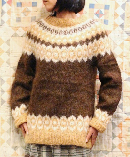 CREW NECK MOHAIR NORDIC SWEATER (MADE IN GREAT BRITAIN・D.BRN・O.WHT/CRML)