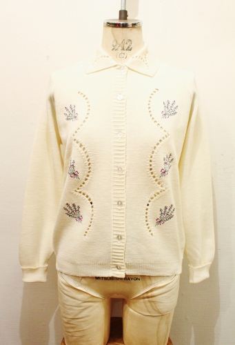  DEAD STOCK 60'S～ FLOWER EMBROIDERED WOOL CARDIGAN (IVY)