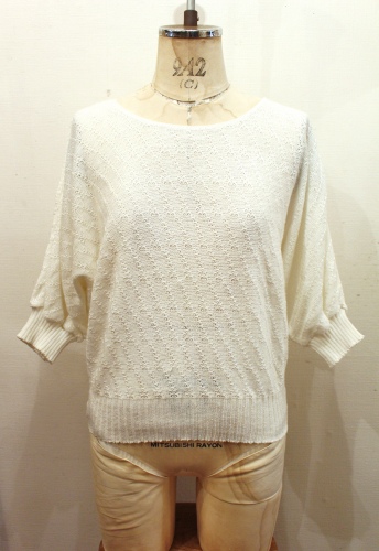 DEAD STOCK 80'S～ DLOMAN SLEEVE CROCHET KNIT TOPS (MADE IN USA・WHT)