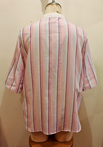  70'S～ COLLARLESS PULLOVER ROLL SLEEVE STRIPE SHIRTS (WHT/PNK/BLE/PPL)