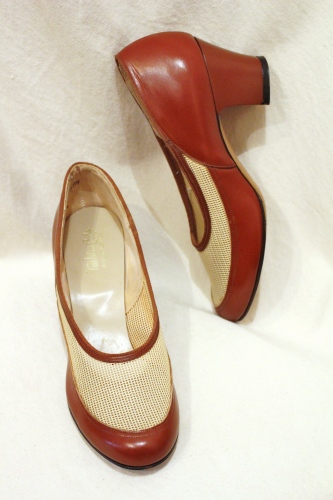 DEAD STOCK 40'S～ FASHION CRAFT MESH & LEATHER PUMPS (BRN)