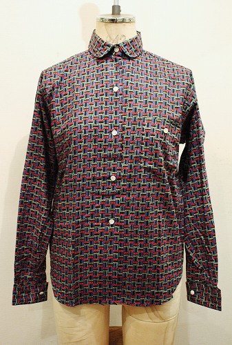  DEAD STOCK 50'S～ ROUND COLLAR PRINT LONG SLEEVE SHIRTS (BLK/BLE/RED/TQ/OD)