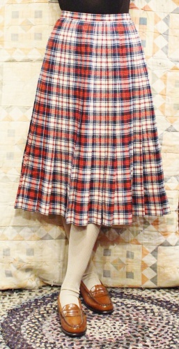  70'S～ PENDLETON TRATAN CHECK WOOL PLEATED SKIRT (RED/GRN/NVY/WHT/BLK)