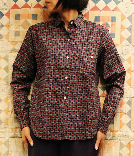  DEAD STOCK 50'S～ ROUND COLLAR PRINT LONG SLEEVE SHIRTS (BLK/BLE/RED/TQ/OD)