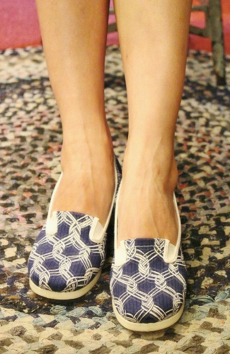 DEAD STOCK 70'S～ BRAID PRINT RUBBER HEEL SHOES (NVY/WHT)