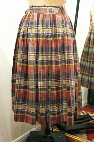 60'S～ CHECK PLEAT FLARE COTTON SKIRT (WHT/RED/BRN/BLK/YLW/GRN)