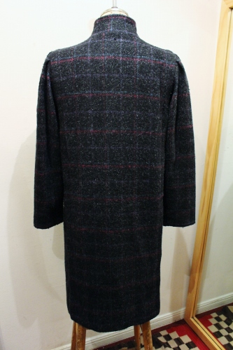  80'S～ CHECK STAND COLLAR PUFF SHOULDER COAT (MADE IN USA・BLK/WHT/D.BLE/D.PNK)
