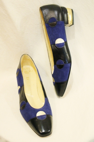 PACO HERRERO SUEDE & LEATHER SQUARE TOE PUMPS (BLE/BLK/GLD)