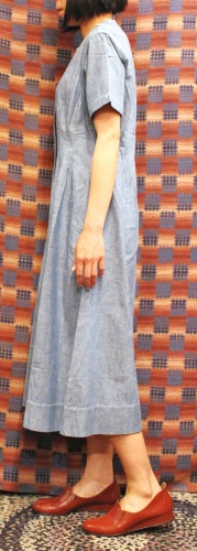 50'S～　V-NECK CHAMBRAY UNIFORM DRESS (C.BLE)