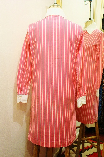 70'S～ STRIPE LONG SLEEVE SHIRT DRESS (WHT/PNK)