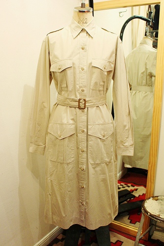 80'S~ BANANA REPUBLIC SAFARI SHIRT DRESS WITH BELT (L.BEIGE)