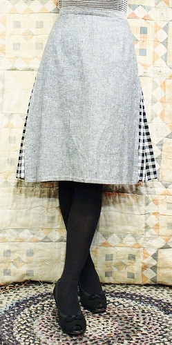  60'S GINGHAM CHECK SIDE PLEAT A-LINE SKIRT (BLK/WHT)
