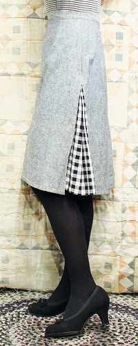 60'S GINGHAM CHECK SIDE PLEAT A-LINE SKIRT (BLK/WHT)