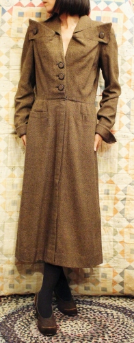  50'S～ V-NECK LONG SLEEVE WOOL DRESS (S.BRN/BLK)